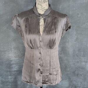 Women's Silk Button-Front Blouse in Graphite Gray